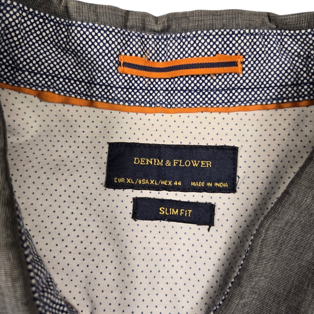 Men's Gray Short Sleeve Shirt Denim & Flower Slim Fit - Picture 5 of 7